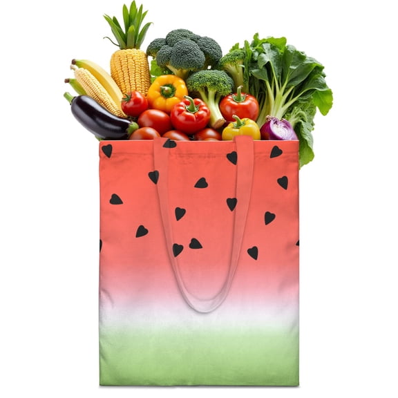 Summer Watermelon Canvas Tote Bag Tropical Fruit Pattern Print Aesthetic Watermelon Lovers Cute Sunshine Beach Summer Party Fresh Geometric Refresh Reusable Eco-Friendly Lightweight Foldable Shopping