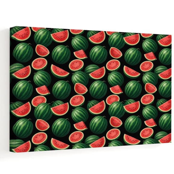 Summer Watermelon Canvas Wall Art 10" x 8" Tropical Country Farmhouse Green Red Fruit Slices Frame Picture Prints, Ready to Hang Waterproof Artwork Decor for Bathroom, Kitchen Small Wall Spaces