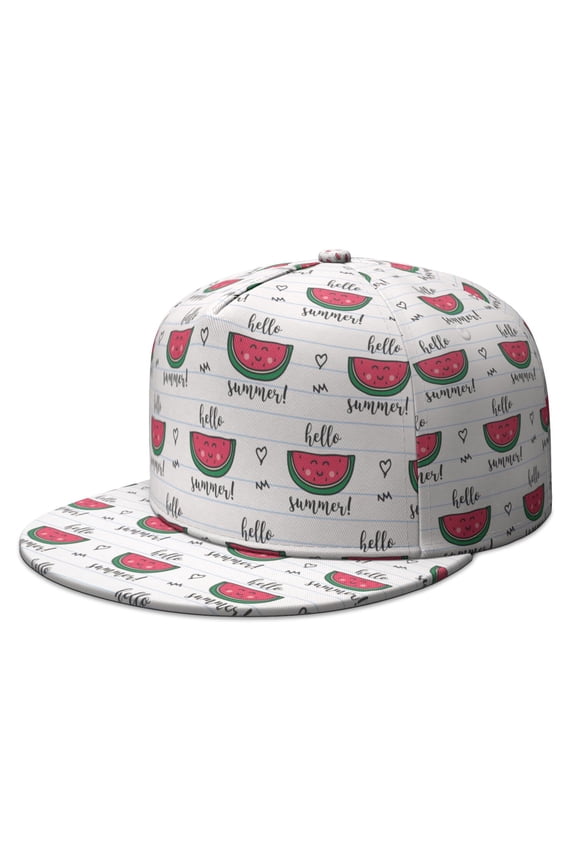 Summer Watermelon Cap - Sweet Tropical Fruit Print Adjustable Snapback, Vibrant Watermelon Slice Design for Pool & BBQ