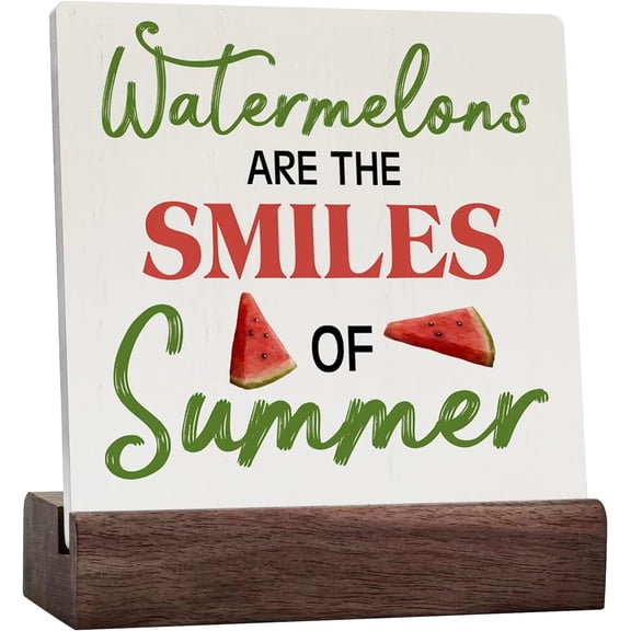 Summer Watermelon Ceramic Table Sign Rustic Watermelons Smiles Of Summer Ceramic Table Sign Decorative Sign Block Plaque For Home Kitchen Desk Table Shelf Decor