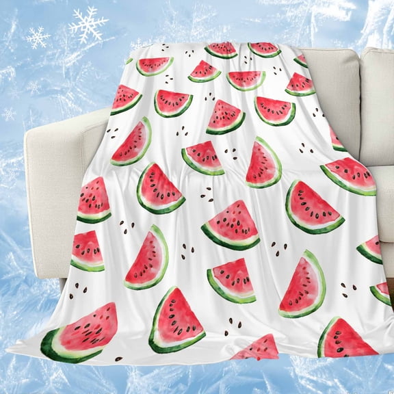 Summer Watermelon Cooling Blanket, Lightweight Breathable Summer Throw Blanket with Double Sided Cold Effect,Modern Tropical Fruit Watercolor Picnic Beach Blankets Bed Sheet for Hot Sleepers 30"x40"