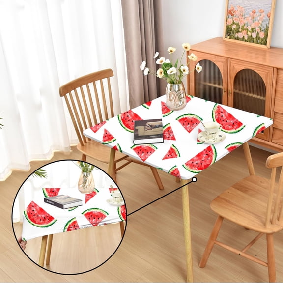 Summer Watermelon Fitted Tablecloth with Elastic for 34x34 inch Square Folding Tables Washable Stretchy Spandex Card Table Covers Cloth Fabric Table Cloths Not Vinyl