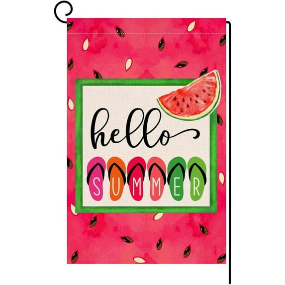 Summer Watermelon Garden Flag 12x18 Vertical Double Sided Colorful Slippers Holiday Outside Decorations Burlap Yard Flag BW334