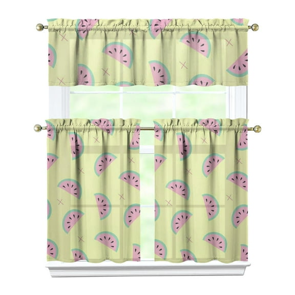Summer Watermelon Kitchen Curtains Set, Tropical Fruit Pattern with Fresh Sunshine, Cute Watermelon Lovers Design for Kitchen or Dining Room Window Drapes