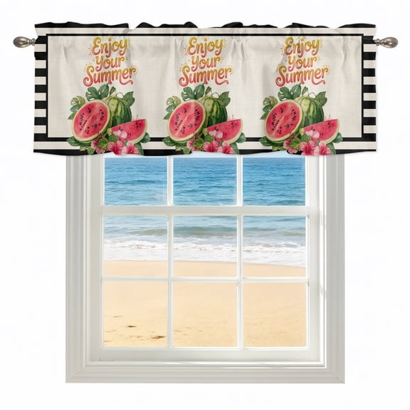 Summer Watermelon Kitchen Valances for Windows 54x18 Inch Kitchen Curtains Valances Rod Pocket Black Striped Farmhouse Bathroom Window Valances for Window Treatment Decor