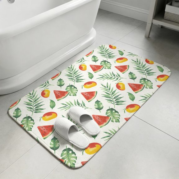 Summer Watermelon Mango Door Mat,Indoor Outdoor Welcome Doormat Tropical Plants Green Leaves Absorbent Linen Front Door Mats Non-Slip Entrance Rug for Kitchen Bathroom Entryway,16x24in