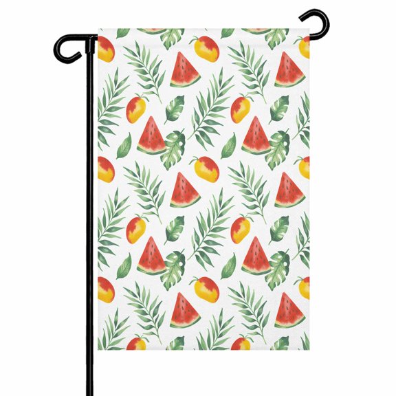 Summer Watermelon Mango Garden Flag 12x18 Inch Tropical Plants Green Leaf Double Sided Small Decorative Garden Flags for Outside, Outdoor Yard Porch Lawn Decoration