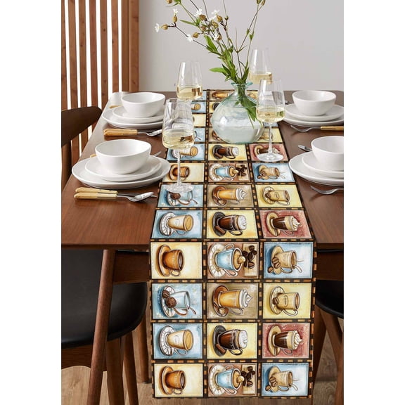 Summer Watermelon Mango Table Runner 13x90in Non-Slip Cotton Linen Table Runners, Tropical Plants Green Leaves Dresser Scarves TableRunner for Dinner Kitchen Dining Wedding Party