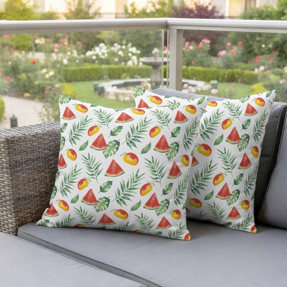 Summer Watermelon Mango Waterproof Throw Pillow Covers Set of 2 Tropical Plants Green Leaves Outdoor Cushion Cover Pillow Protector Decorative Pillowcases for Bed Sofa Couch