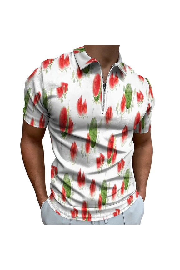 Summer Watermelon Men Zipper T-shirt Summer Casual Short Sleeve T-shirt Top