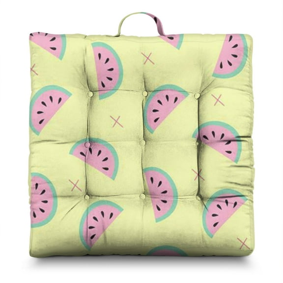 Summer Watermelon Pillow&nbsp;– 22x22 Inch Square Floor Cushion, Dutch Velvet, Vibrant Tropical Fruit Print for Yoga & Balcony Relaxation