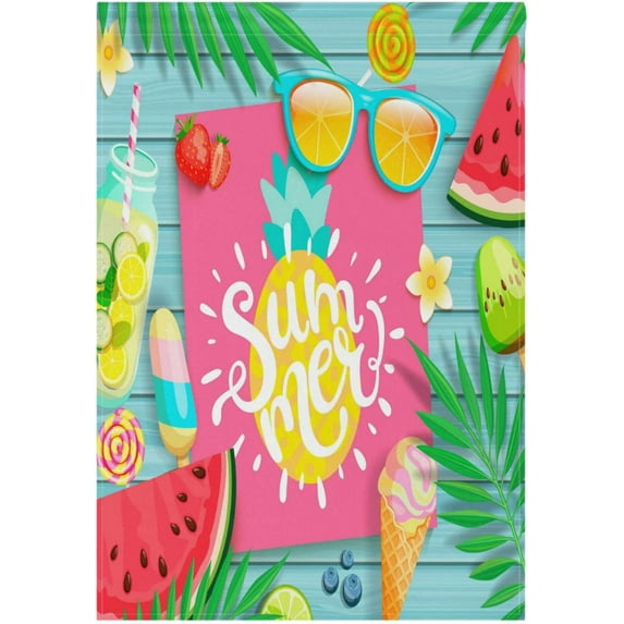 Summer Watermelon Pineapple House Flag 28 x 40 Double Sided Hello Summer Tropical Hawaii Leaves Ice Cream Blue Wooden Vertical Garden Yard Flags Welcome Outdoor Banner for Pool Home Decor