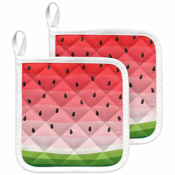 Summer Watermelon Pot Holders for Kitchen Heatproof Potholder, 2 Pack Abstract Watermelon Fruit Ombre Hot Pads Multipurpose Oven Pads Terry Cloth Potholders Trivet for Cooking and Baking
