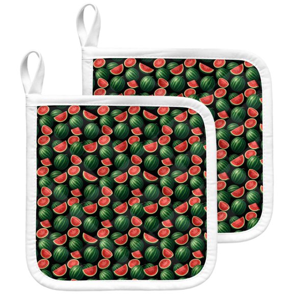Summer Watermelon Pot Holders for Kitchen Heatproof Potholder, 2 Pack Red Green Fruits Tropical Hot Pads Multipurpose Oven Pads Terry Cloth Potholders Trivet for Cooking and Baking