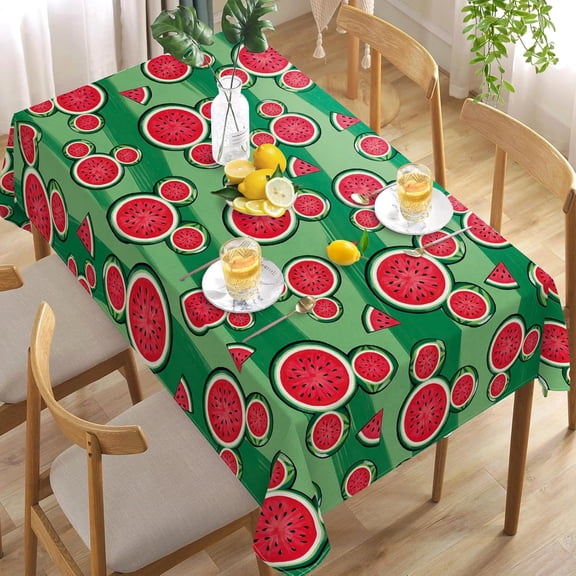 Summer Watermelon Rectangle Tablecloth 60 x 120 Inch, Red Green Cartoon Mouse Melon Decorative Table Cloth Dining Table Cover, Seasonal Dinner Party Picnic Decoration