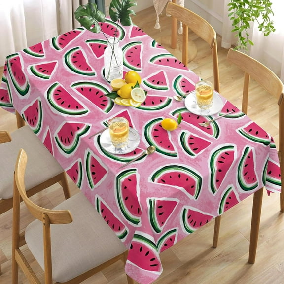 Summer Watermelon Rectangle Tablecloth 60 x 84 Inch, Pink Melon Decorative Table Cloth Dining Table Cover, Seasonal Dinner Party Picnic Decoration
