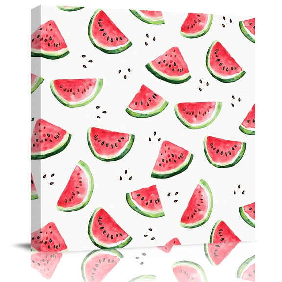 Summer Watermelon Seamless Canvas Artwork Painting Art, Farm Fruit Harvest Square Framed Wall Decorations Prints Picture for Bedroom Kitchen Living Room, 8x8 in