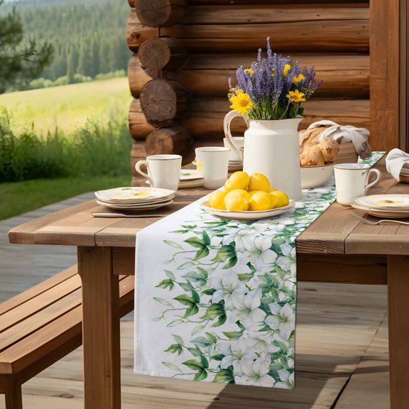 Summer Watermelon Seamless Table Runner 13x70in Non-Slip Cotton Linen Table Runners, Farm Fruit Harvest Dresser Scarves TableRunner for Dinner Kitchen Dining Wedding Party