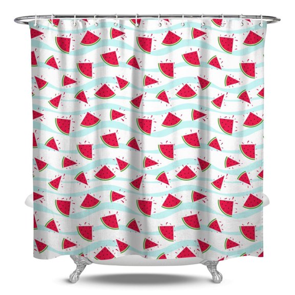 Summer Watermelon Shower Curtain - Fade-Resistant Waterproof Fabric, Rustproof Grommets with Hooks, Ideal for Airbnb & Vacation Rentals