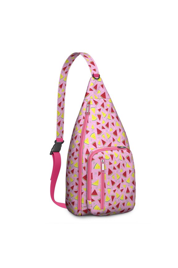Summer Watermelon Sling Backpack – Cute & Vibrant Tropical Hiking Bag – Lightweight, Durable & Functional for Travel, Beach Days, and Outdoor Adventures