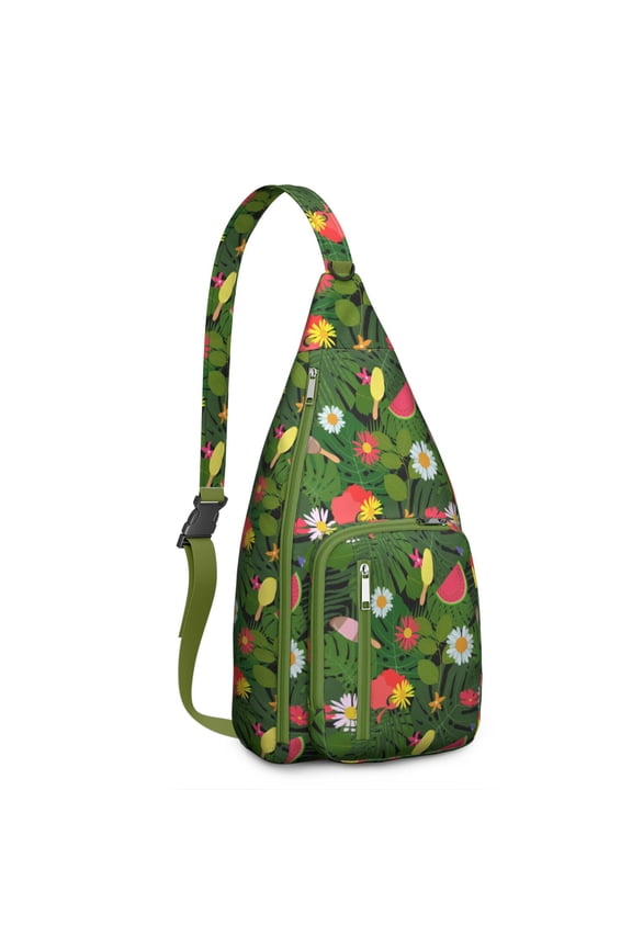Summer Watermelon Sling Backpack&nbsp;- Tropical Fruit Design with Geometric Slices, Anti-Theft Water-Resistant Shoulder Bag