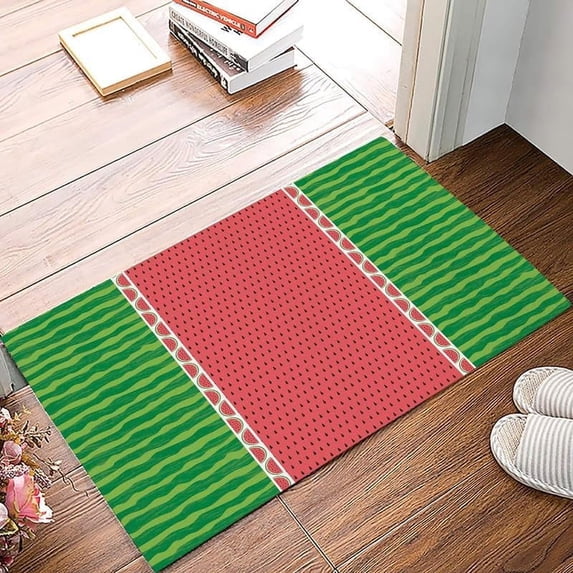 Summer Watermelon Stripes Door Mat Welcome Decorative Doormat Non Slip Indoor Entryway Floor Mats Home Bathroom Decor 18*30in