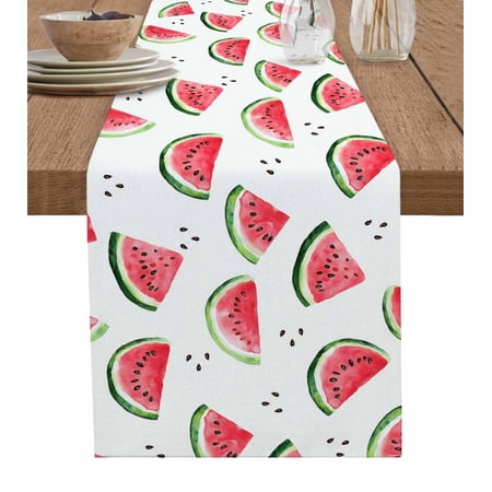 Summer Watermelon Table Runner 70 Inches, Modern Tropical Fruit Watercolor Bed Runner Dresser Scarves Tabletop for Indoor Outdoor Parties/Ceremony/Banquet, 13" x 70"