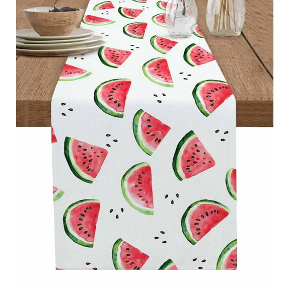 Summer Watermelon Table Runner Cotton Linen 108 Inch Holiday Dresser Scarves, Modern Tropical Fruit Watercolor Tablerunner for Kitchen Coffee Dining Bedroom Living Room Dinner Scarf Décor 13''x108''