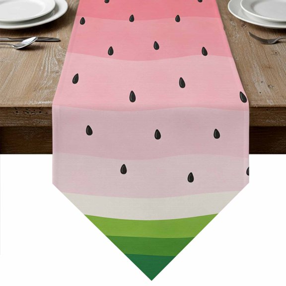 Summer Watermelon Table Runner Linen Burlap Table Runner 36 Inches Small Abstract Watermelon Fruit Ombre Dresser Scarves for Kitchen Island Coffee Dining Room Party Wedding Holiday Decoration 13"x36"