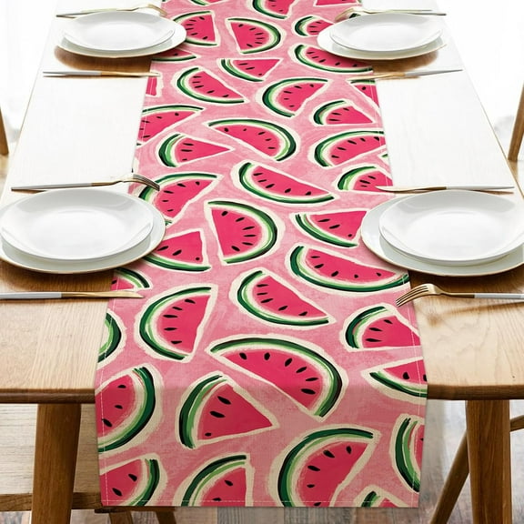 Summer Watermelon Table Runner, Pink Melons Fruit Kitchen Dining Table Decoration, Seasonal Indoor Outdoor Home Decor Party Supply 13 x 36 Inch