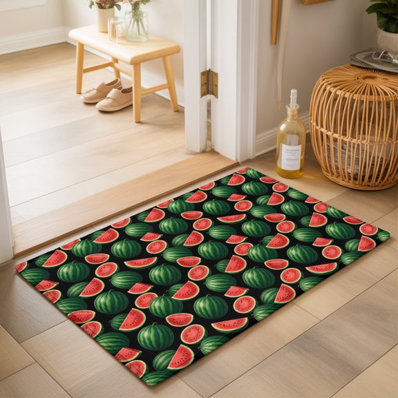Summer Watermelon Washable Small Entryway Area Rugs 2'x3', Tropical Country Farmhouse Green Red Fruit Slices Washable Throw Rug Non-Slip Sturdy Edge Binding Carpet for Front Door Floor Room Entry