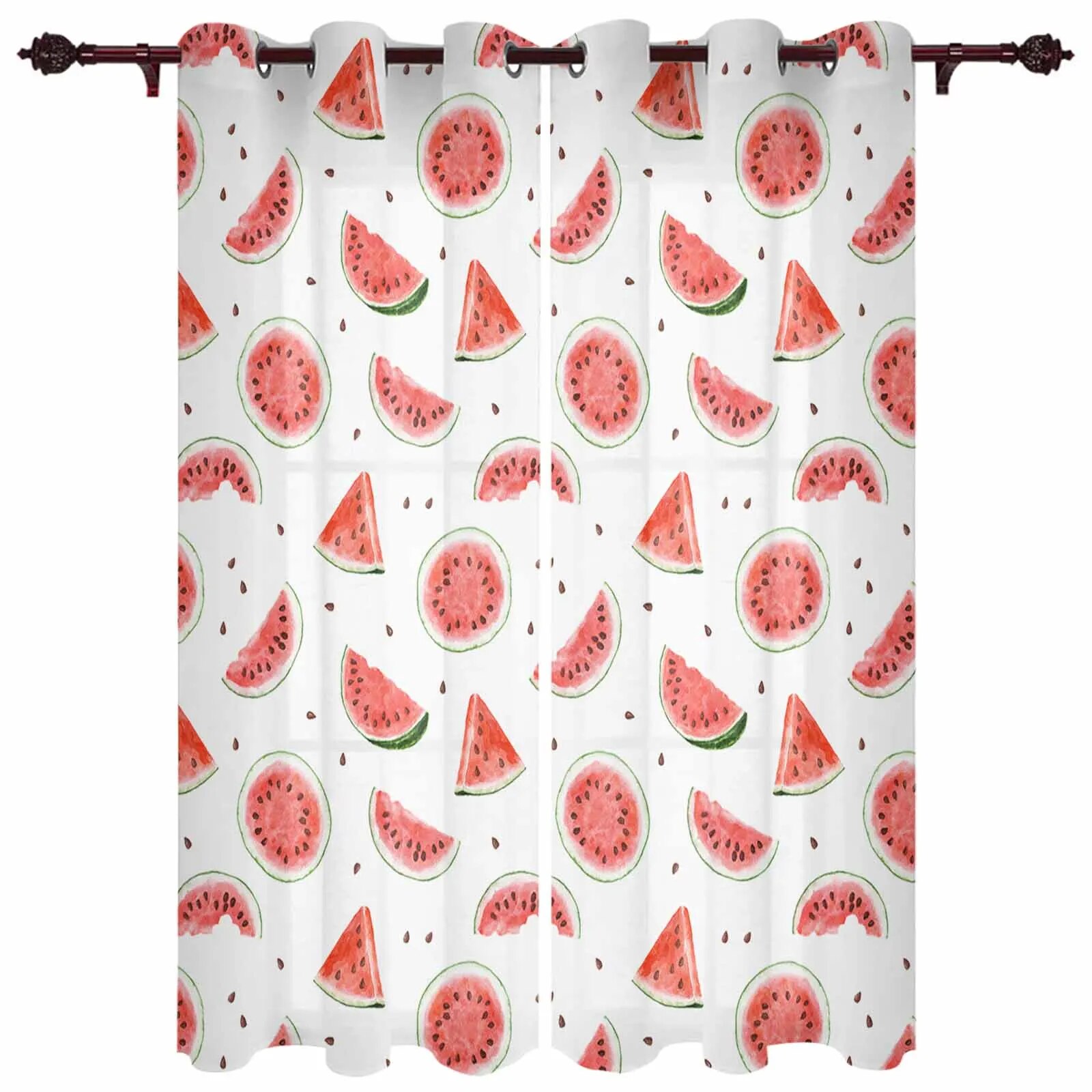 Summer Watermelon Watercolor Texture Window Curtains for Living Room