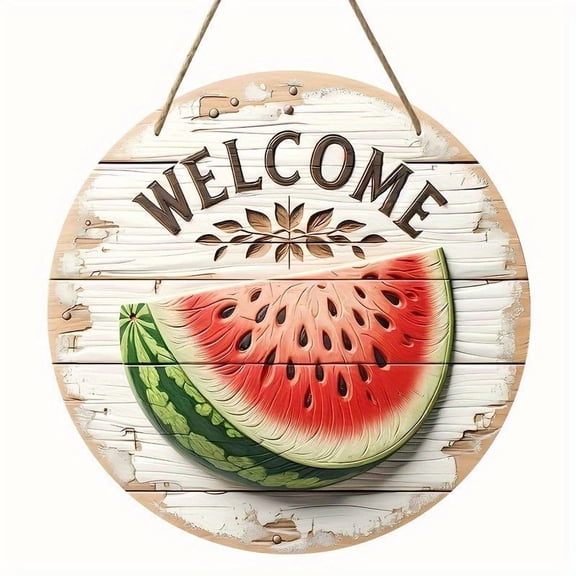 Summer Watermelon Wooden Door Sign, Round Hanging Decorative Plaque, Creative Home Ornament for Front Door, Living Room and Kitchen Wall Decoration