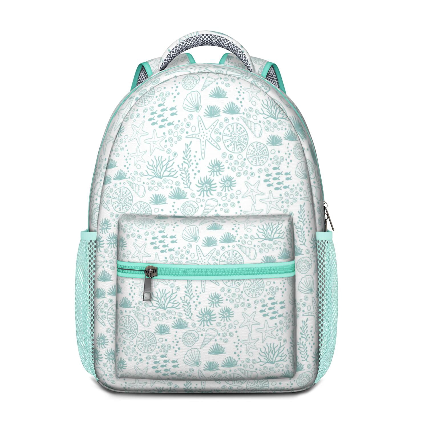 Summer Waterproof Backpack for College Students - Lightweight Daypack with Starfish & Sand Design, Spinal Support