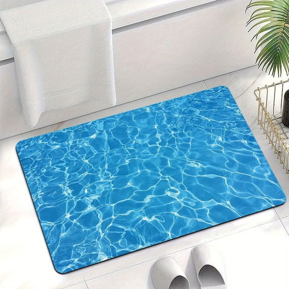 Summer Wave Pattern New Bathroom Floor Mat, Absorbent and Anti Slip Diatomaceous Earth Floor Mat for Bathrooms