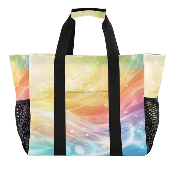 Summer Wave Reusable Grocery Bags with Handle Side Pocket Waterproof Shopping Portable Tote