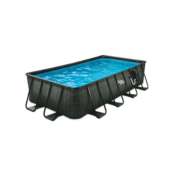 Summer Waves 16' Long Dark Herringbone Elite Frame Outdoor Rectangular Pool