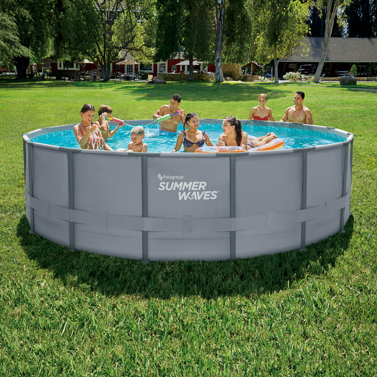 Summer Waves 16 ft Elite Frame Pool, Round, Cool Gray, Ages 6+, Unisex