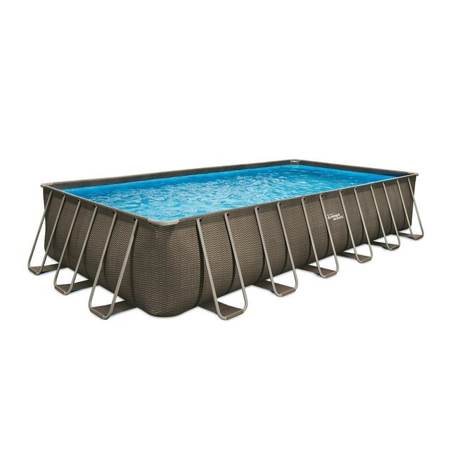 Summer Waves 24 ft Dark Double Rattan Print Elite Rectangular Frame About Ground Pool,  Age 6 & up