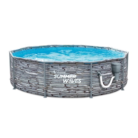 Summer Waves Active 14 ft Stone Slate Print Metal Frame Above Ground Pool Set