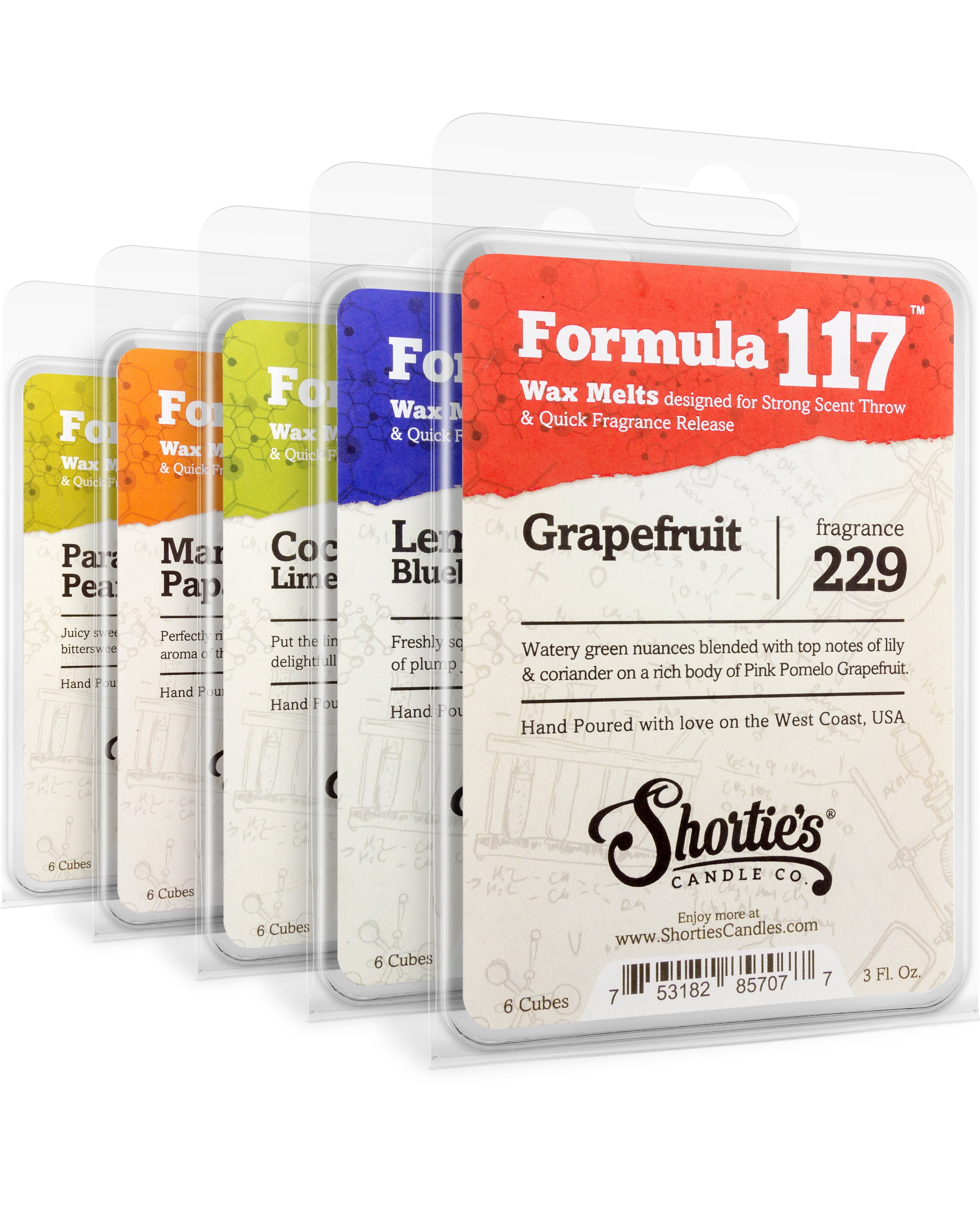 Summer Wax Melts Variety 5 Pack - Formula 117 - 5 Highly Scented 3 Oz. Bars - Made With Natural & Essential Oils - Fruit & Berry Warmer Wax Cubes