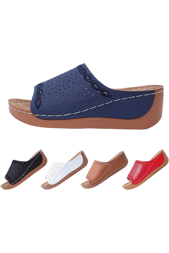Summer Wedge Sandals for Women 2026 Platform Comfortable Arch Support Slides PU Leather Wedge Shoes Slip On Walking Sandals