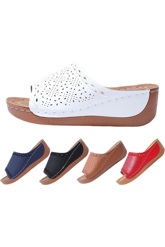 Summer Wedge Sandals for Women 2026 Platform Comfortable Arch Support Slides PU Leather Wedge Shoes Slip On Walking Sandals