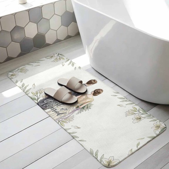 Summer Weeding Bathroom Runner Rugs Non Slip Washable Absorbent Narrow Long Bath Mat Just Married Flowers Leaves Branches Runner Rugs for Kitchen Hallway Bedroom Laundry Study Room 31.5"x78.7"