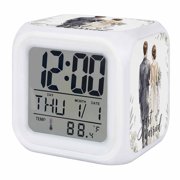 Summer Weeding Digital Alarm Clock for Bedrooms, Smart LED Alarm Clock with 7 Color Changing Night Light, Just Married Flowers Leaves Branches Silent Wake Up Clocks for Sleep Study Cooking 3.2"x3.2"