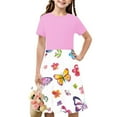 thumbnail image 1 of Summer Weekly Deal kttectoa Comfy Stretchy Splicing A-Line Pleated Dresses Dress Crewneck Floral Print Short Sleeve Dresses for Children Active Dress for Home Party 4-14Y, 1 of 7