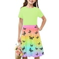 thumbnail image 1 of Summer Weekly Deal kttectoa Comfy Stretchy Splicing A-Line Pleated Dresses Dresses Crewneck Colorful Graphic Short Sleeve Dress for Kids Soft and Comfortable Dresses for Staying at Home 4-14Y, 1 of 7