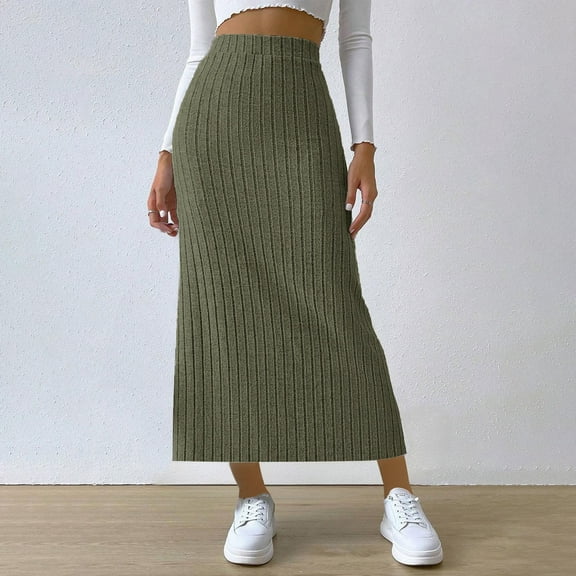Summer Weekly Deal kttectoa Plus Size knit Slim Fit Slit Side Casual Skirts Women Clothes Solid Skirts Elastic Mid Waist Long Skirt for Ladies Active Travel