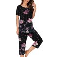 thumbnail image 1 of Summer Weekly Deal kttectoa Trendy Button Pleated Loungewear Sets for Women Floral Print Round Neck Short Sleeve Elastic Waist Capri Sets for Womens Party, 1 of 5