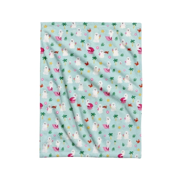Summer Ween Oversize Super Soft Lint Throw Blankets Summer Patio Pool Halloween Throws Light Green Ghost Shells Patterns Comfortable Blanket, Green